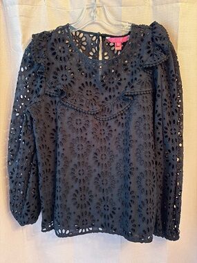 Lilly Pulitzer Black Eyelet Ruffle Blouse